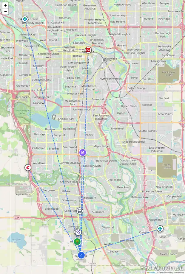 Daily accessibility map for 788 CREEKSIDE BV SW, Calgary showing nearby schools, grocery stores, parks, LRT stations and nearby amenities