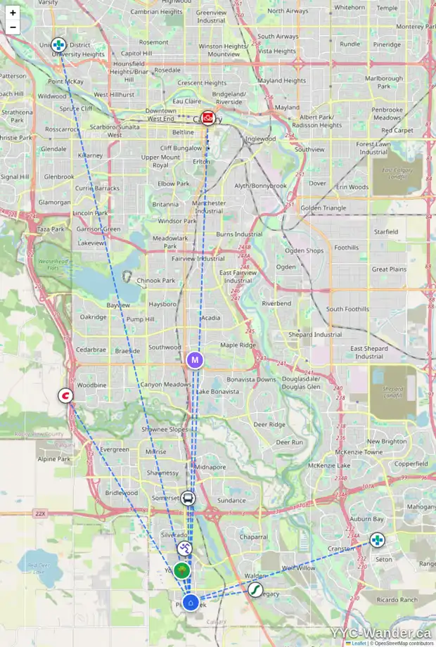 Daily accessibility map for 822 CREEKSIDE BV SW, Calgary showing nearby schools, grocery stores, parks, LRT stations and nearby amenities