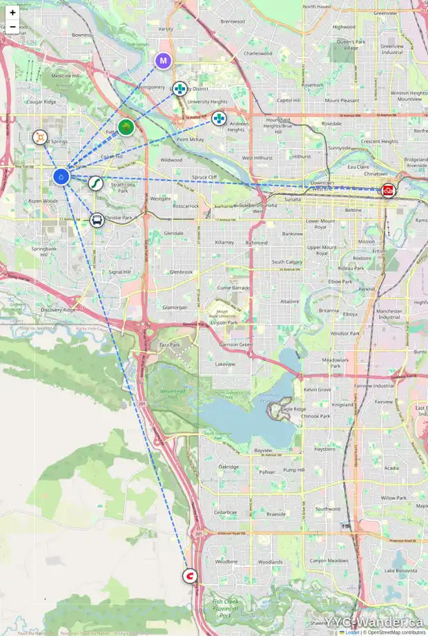 Daily accessibility map for 129 STRATHLEA CO SW, Calgary showing nearby schools, grocery stores, parks, LRT stations and nearby amenities