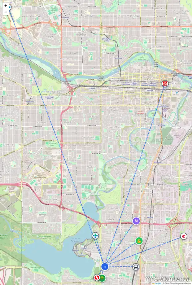 Daily accessibility map for 23 HAYSBORO CR SW, Calgary showing nearby schools, grocery stores, parks, LRT stations and nearby amenities