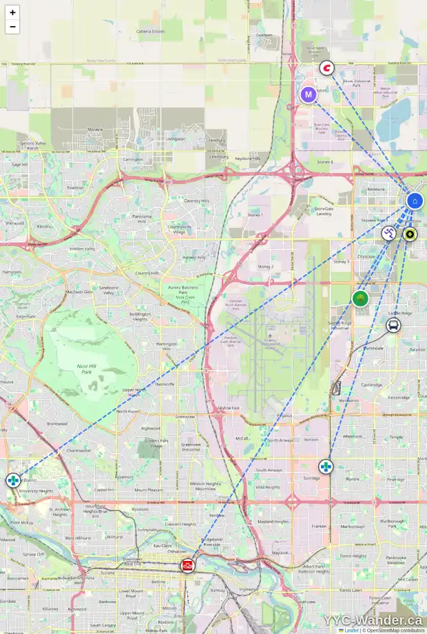 Daily accessibility map for 1790 CORNERSTONE BV NE, Calgary showing nearby schools, grocery stores, parks, LRT stations and nearby amenities