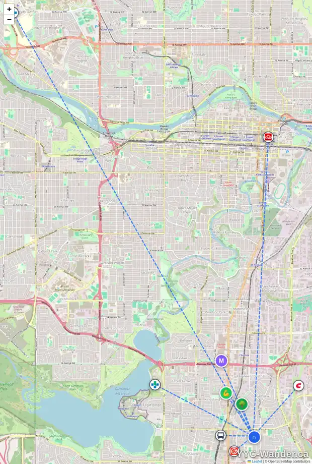 Daily accessibility map for 336 84 AV SE, Calgary showing nearby schools, grocery stores, parks, LRT stations and nearby amenities