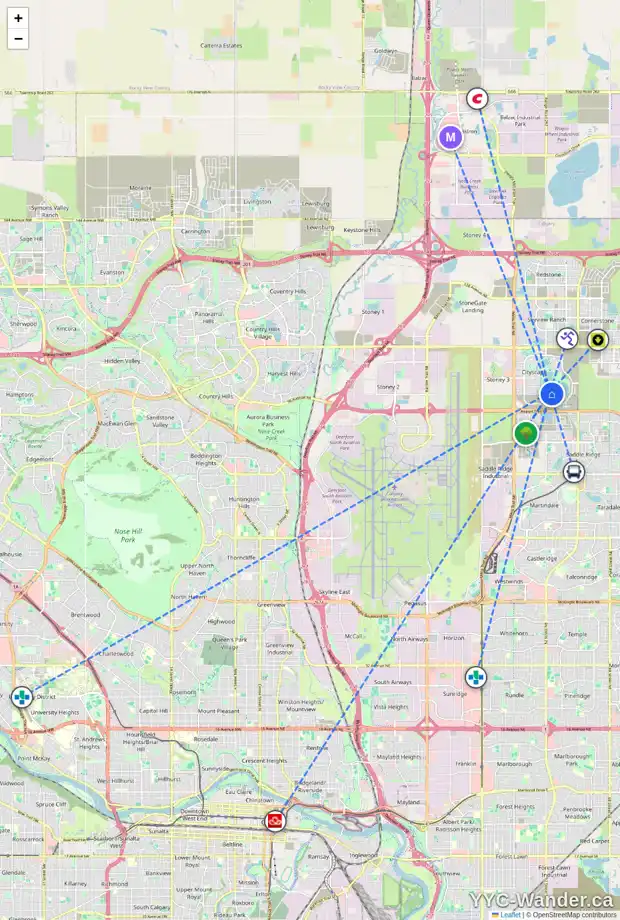 Daily accessibility map for 92 CITYSIDE CR NE, Calgary showing nearby schools, grocery stores, parks, LRT stations and nearby amenities