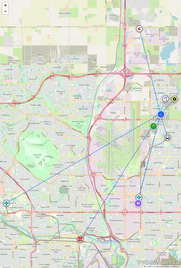Daily accessibility map for 83 CITYSIDE CR NE, Calgary showing nearby schools, grocery stores, parks, LRT stations and nearby amenities