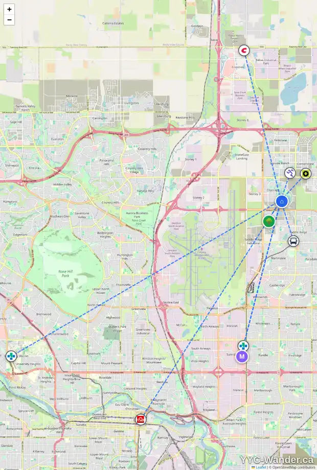 Daily accessibility map for 84 CITYSIDE CR NE, Calgary showing nearby schools, grocery stores, parks, LRT stations and nearby amenities
