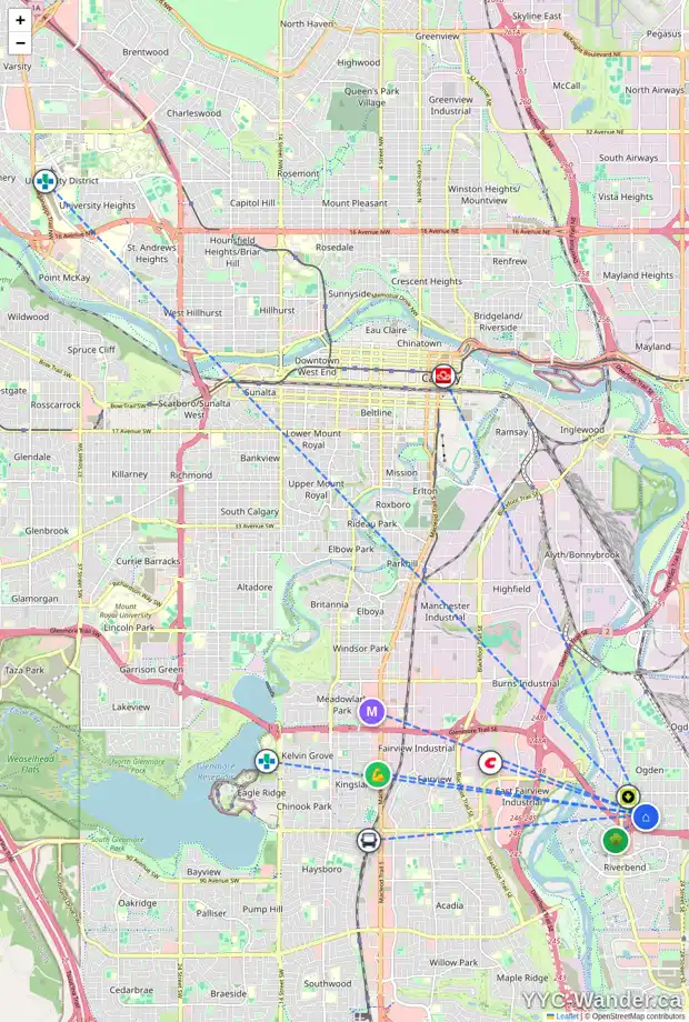 Daily accessibility map for 7829 20A ST SE, Calgary showing nearby schools, grocery stores, parks, LRT stations and nearby amenities