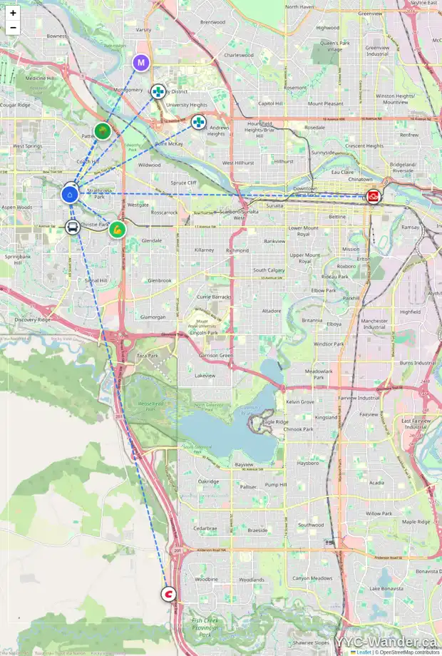 Daily accessibility map for 4 1359 69 ST SW, Calgary showing nearby schools, grocery stores, parks, LRT stations and nearby amenities