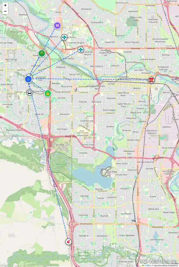 Daily accessibility map for 6 1359 69 ST SW, Calgary showing nearby schools, grocery stores, parks, LRT stations and nearby amenities