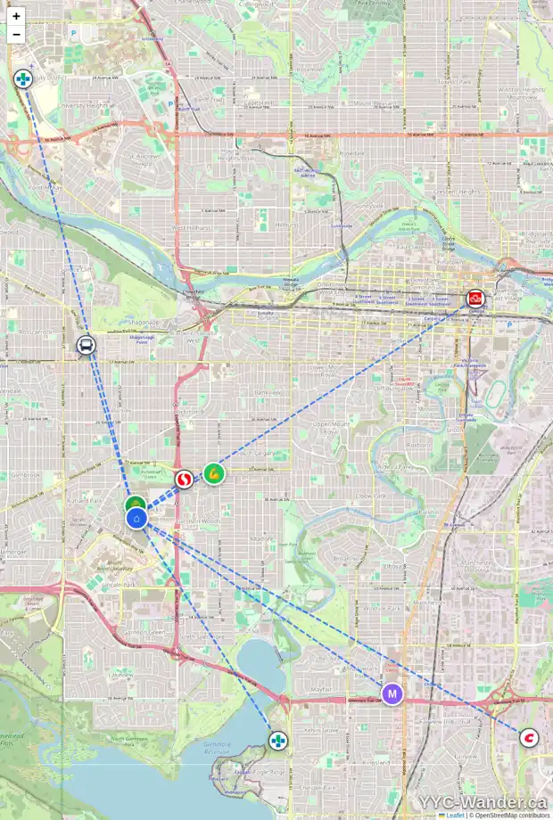 Daily accessibility map for 183 DIEPPE DR SW, Calgary showing nearby schools, grocery stores, parks, LRT stations and nearby amenities