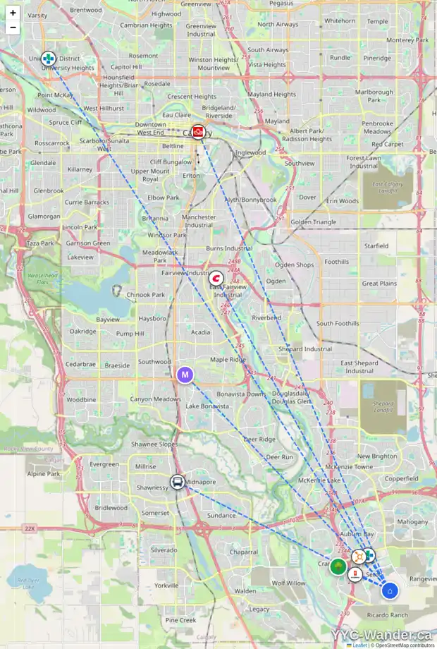 Daily accessibility map for 20 SETONSTONE GD SE, Calgary showing nearby schools, grocery stores, parks, LRT stations and nearby amenities