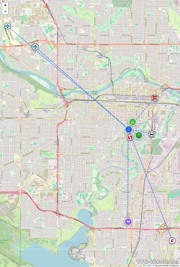 Daily accessibility map for 540 22 AV SW, Calgary showing nearby schools, grocery stores, parks, LRT stations and nearby amenities