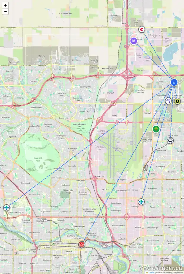 Daily accessibility map for 349 CORNER GLEN WY NE, Calgary showing nearby schools, grocery stores, parks, LRT stations and nearby amenities