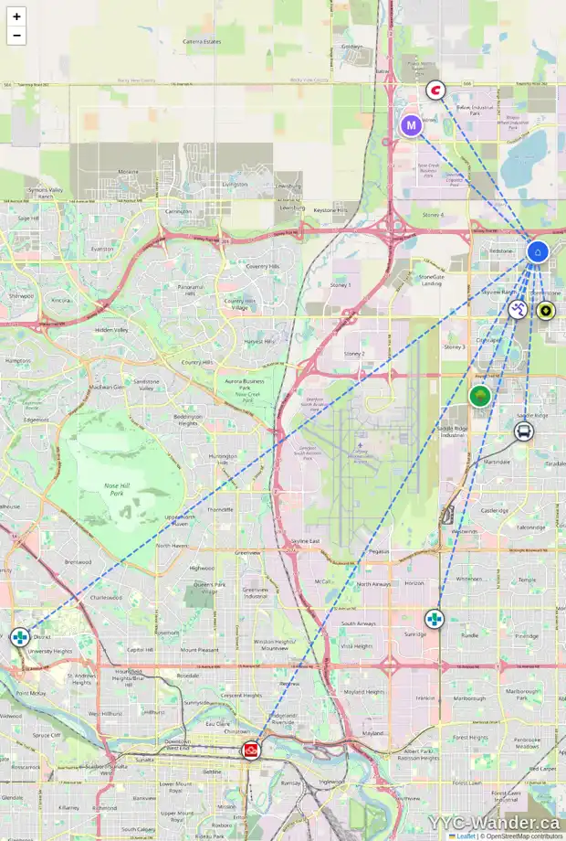 Daily accessibility map for 370 CORNER GLEN WY NE, Calgary showing nearby schools, grocery stores, parks, LRT stations and nearby amenities