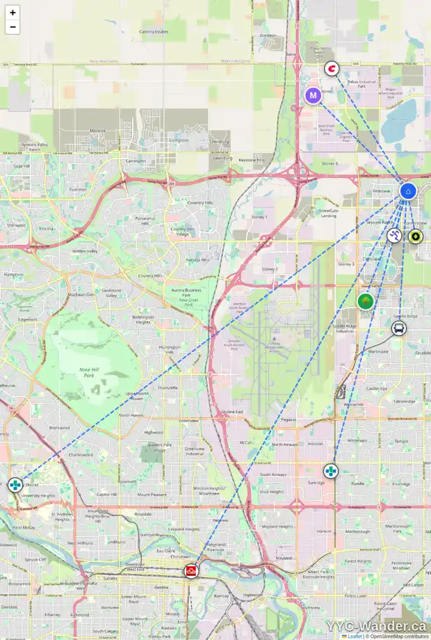 Daily accessibility map for 373 CORNER GLEN WY NE, Calgary showing nearby schools, grocery stores, parks, LRT stations and nearby amenities