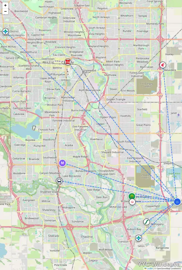 Daily accessibility map for 292 HOTCHKISS DR SE, Calgary showing nearby schools, grocery stores, parks, LRT stations and nearby amenities
