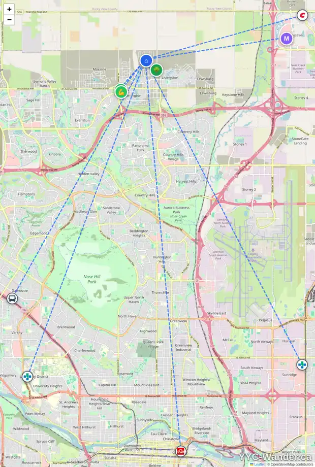 Daily accessibility map for 53 LUCAS PL NW, Calgary showing nearby schools, grocery stores, parks, LRT stations and nearby amenities