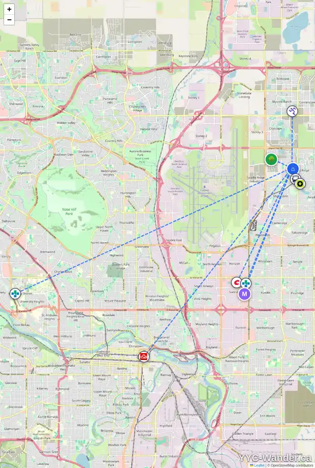 Daily accessibility map for 93 SADDLEHORN CR NE, Calgary showing nearby schools, grocery stores, parks, LRT stations and nearby amenities