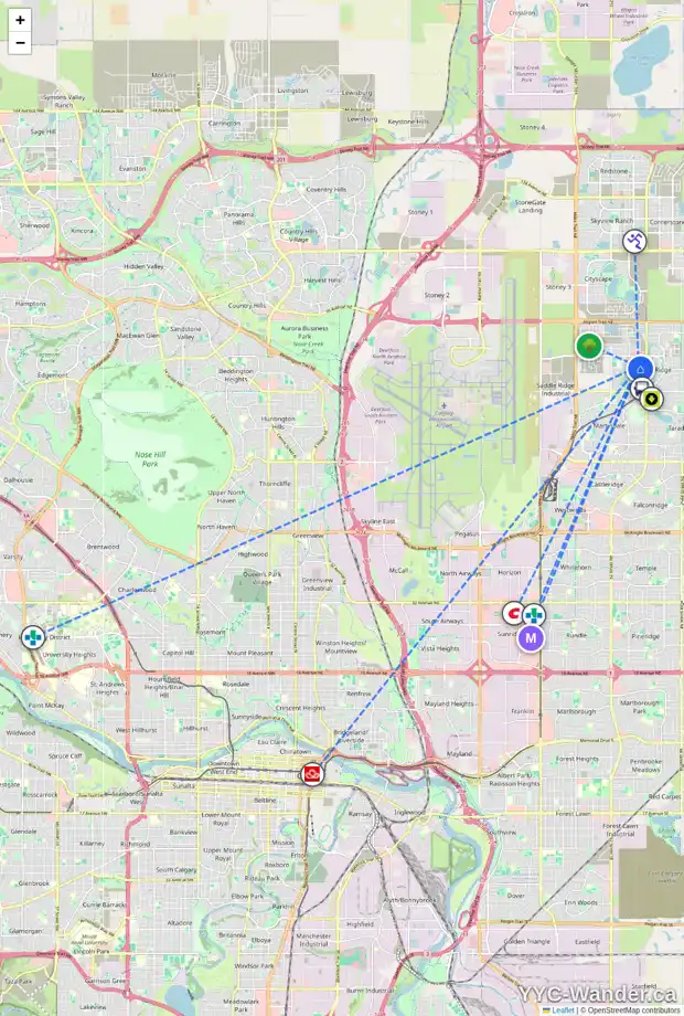 Daily accessibility map for 145 SADDLEHORN CR NE, Calgary showing nearby schools, grocery stores, parks, LRT stations and nearby amenities