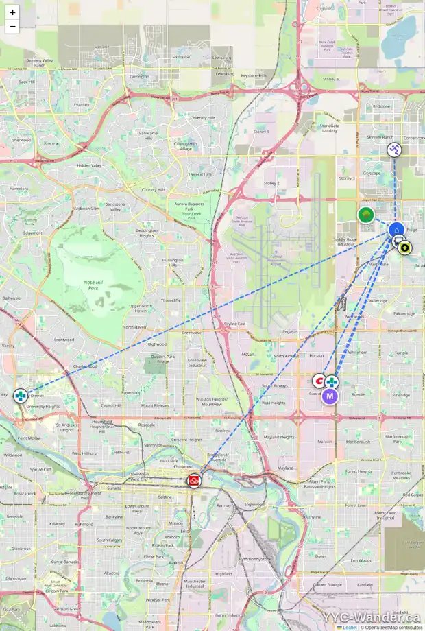 Daily accessibility map for 160 SADDLEHORN CR NE, Calgary showing nearby schools, grocery stores, parks, LRT stations and nearby amenities