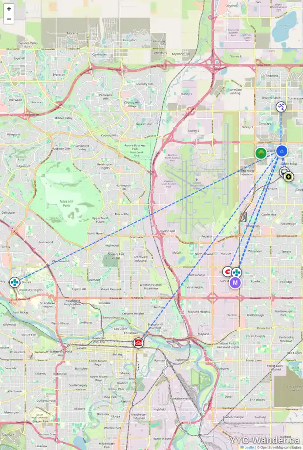 Daily accessibility map for 64 SAVANNA PL NE, Calgary showing nearby schools, grocery stores, parks, LRT stations and nearby amenities
