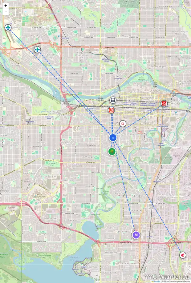 Daily accessibility map for 1129 SYDENHAM RD SW, Calgary showing nearby schools, grocery stores, parks, LRT stations and nearby amenities