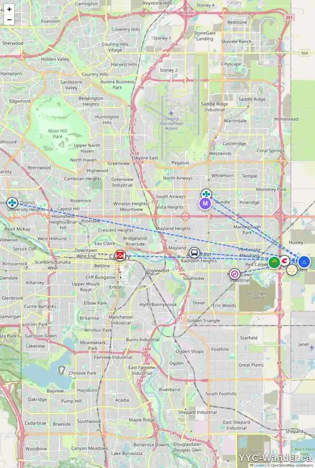 Daily accessibility map for 118 BELVEDERE CR SE, Calgary showing nearby schools, grocery stores, parks, LRT stations and nearby amenities
