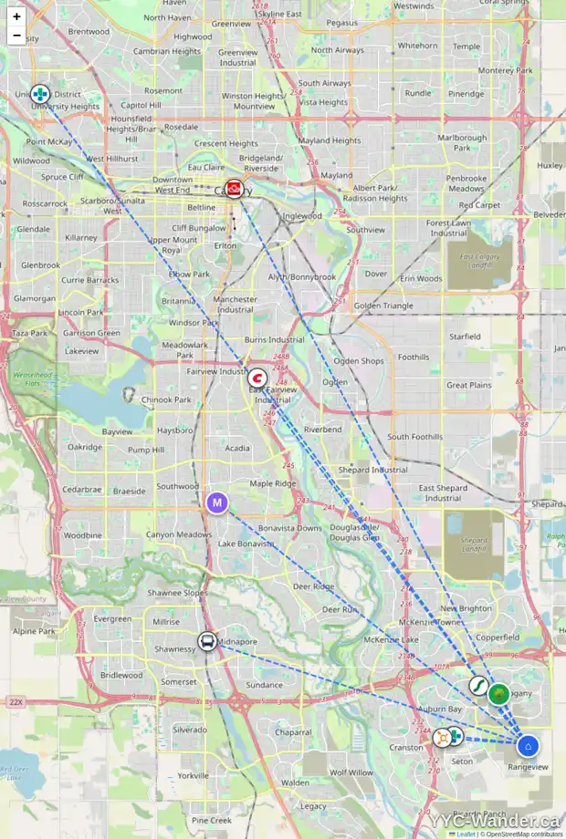 Daily accessibility map for 35 SUGARSNAP AV SE, Calgary showing nearby schools, grocery stores, parks, LRT stations and nearby amenities