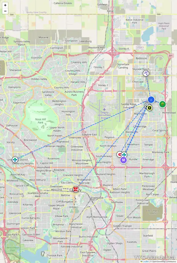 Daily accessibility map for 135 SADDLEMEAD GR NE, Calgary showing nearby schools, grocery stores, parks, LRT stations and nearby amenities