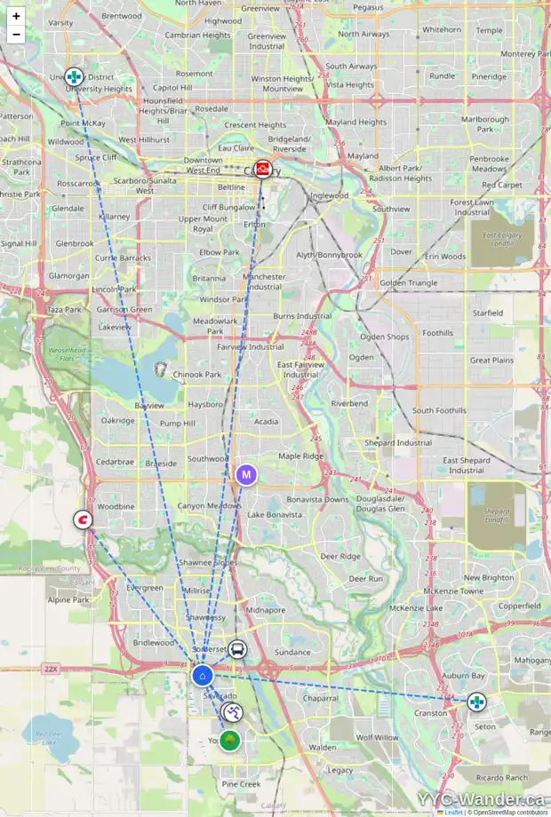 Daily accessibility map for 25 SILVER SPRUCE CO SW, Calgary showing nearby schools, grocery stores, parks, LRT stations and nearby amenities