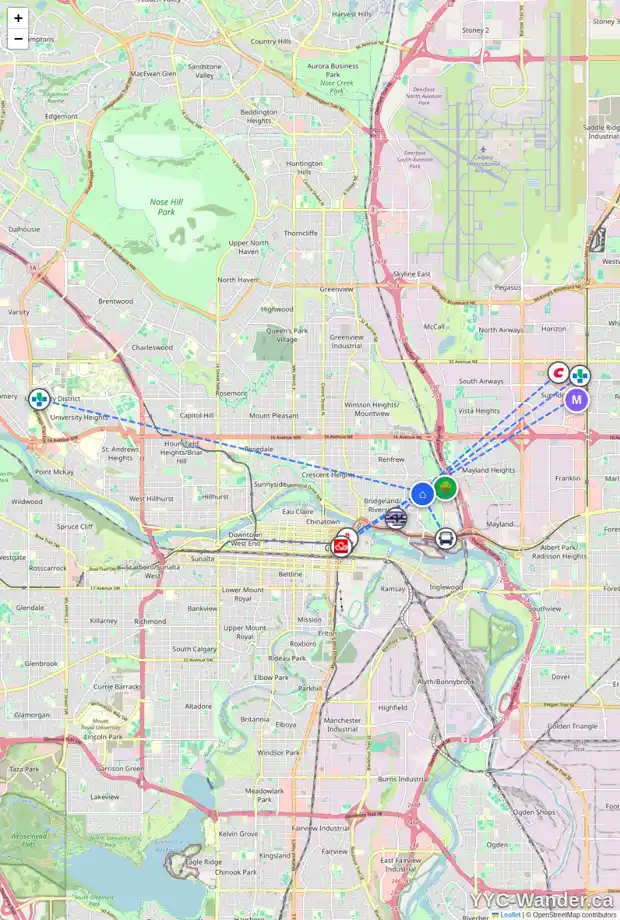 Daily accessibility map for 1310 COLGROVE AV NE, Calgary showing nearby schools, grocery stores, parks, LRT stations and nearby amenities