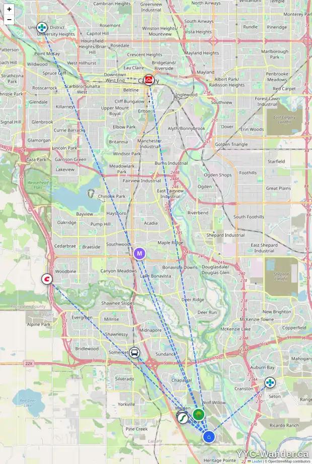 Daily accessibility map for 410 LEGACY CI SE, Calgary showing nearby schools, grocery stores, parks, LRT stations and nearby amenities