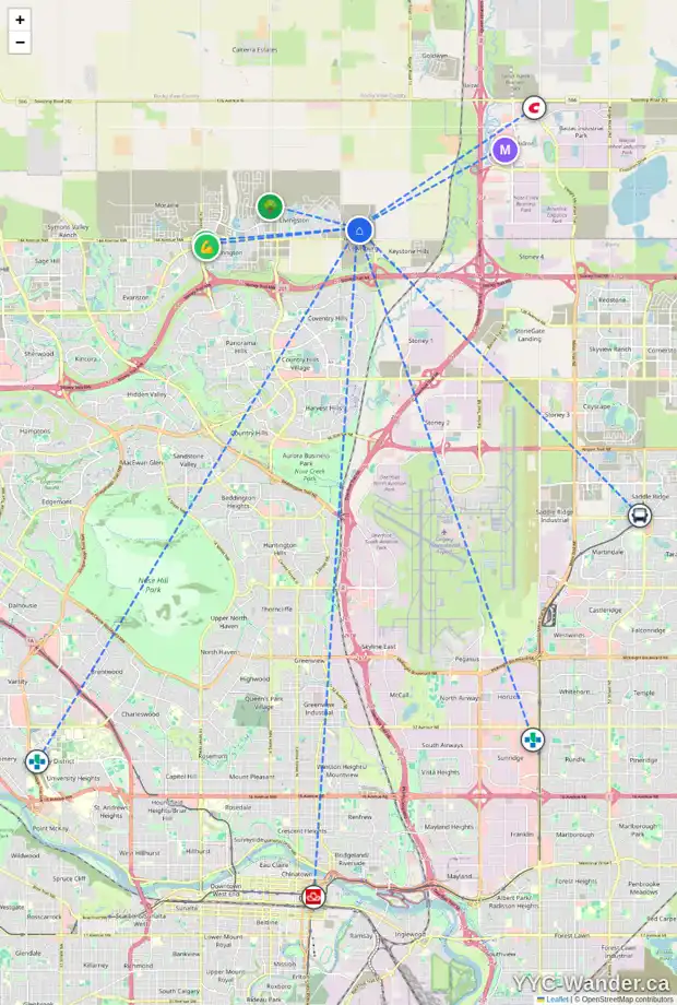 Daily accessibility map for 207 LEWISTON DR NE, Calgary showing nearby schools, grocery stores, parks, LRT stations and nearby amenities