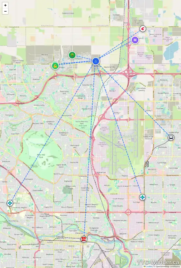 Daily accessibility map for 191 LEWISTON DR NE, Calgary showing nearby schools, grocery stores, parks, LRT stations and nearby amenities