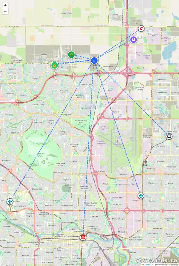 Daily accessibility map for 163 LEWISTON DR NE, Calgary showing nearby schools, grocery stores, parks, LRT stations and nearby amenities