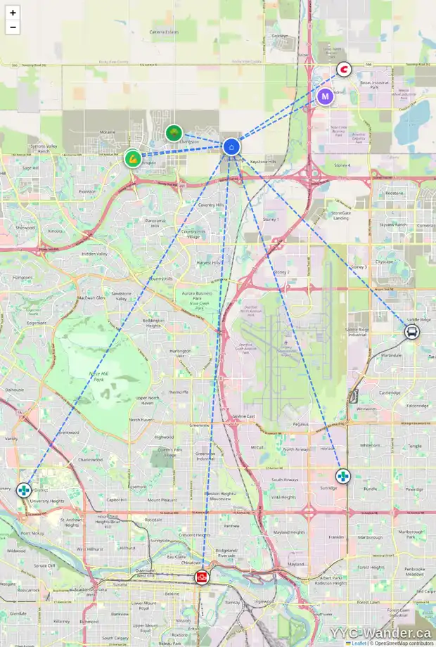 Daily accessibility map for 196 LEWISTON DR NE, Calgary showing nearby schools, grocery stores, parks, LRT stations and nearby amenities