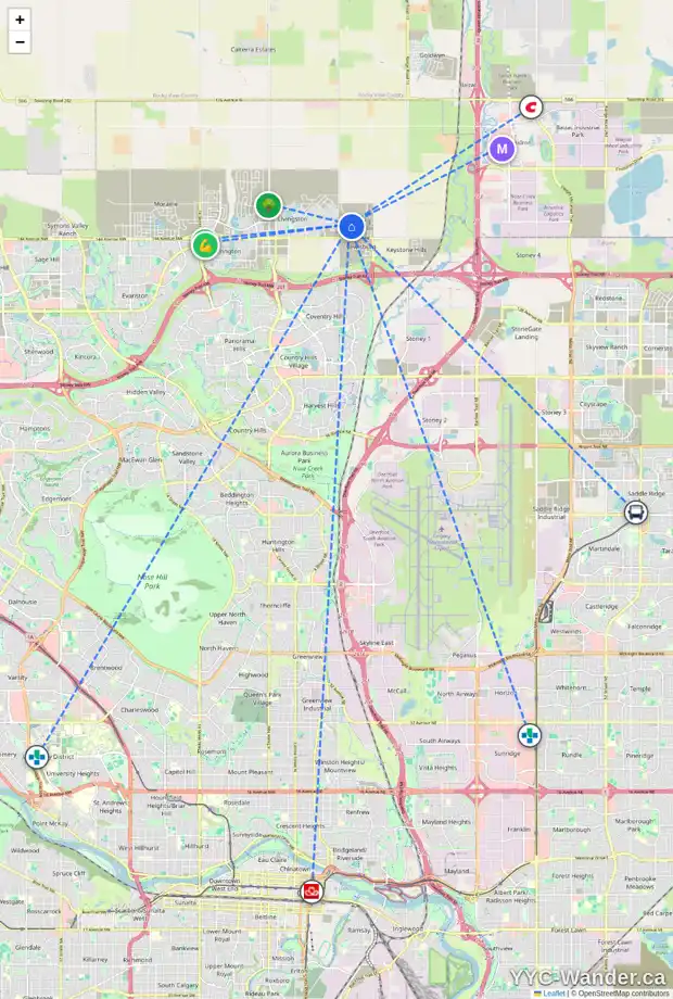 Daily accessibility map for 135 LEWISTON DR NE, Calgary showing nearby schools, grocery stores, parks, LRT stations and nearby amenities
