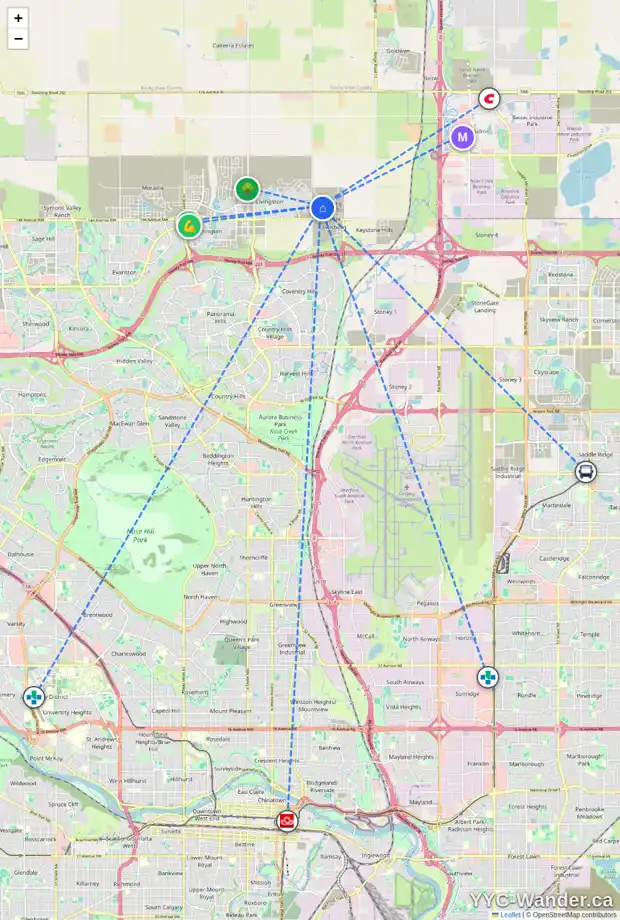 Daily accessibility map for 119 LEWISTON DR NE, Calgary showing nearby schools, grocery stores, parks, LRT stations and nearby amenities