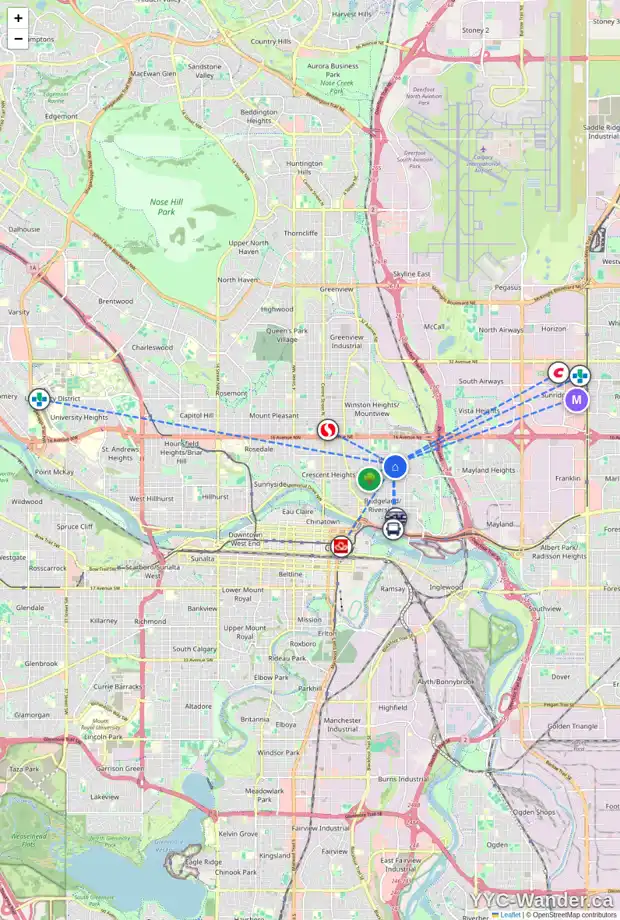 Daily accessibility map for 1032 RUSSET RD NE, Calgary showing nearby schools, grocery stores, parks, LRT stations and nearby amenities
