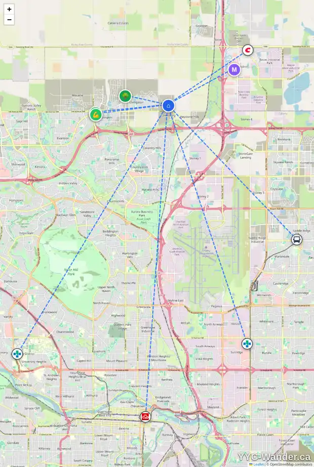 Daily accessibility map for 91 LEWISTON VW NE, Calgary showing nearby schools, grocery stores, parks, LRT stations and nearby amenities