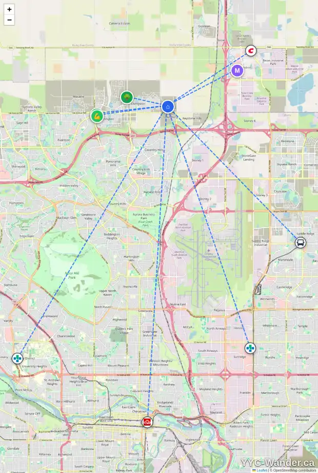 Daily accessibility map for 164 LEWISTON DR NE, Calgary showing nearby schools, grocery stores, parks, LRT stations and nearby amenities
