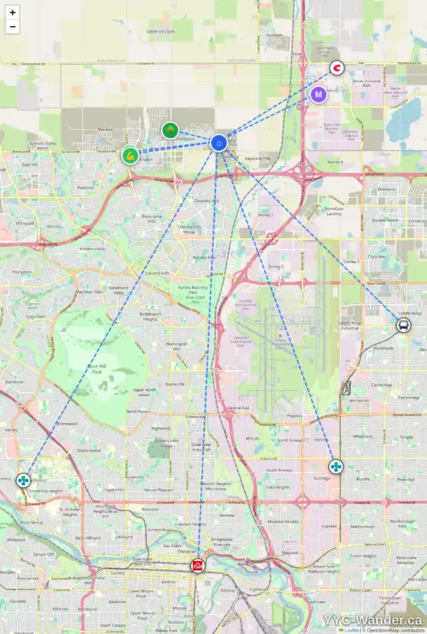 Daily accessibility map for 55 LEWISTON DR NE, Calgary showing nearby schools, grocery stores, parks, LRT stations and nearby amenities