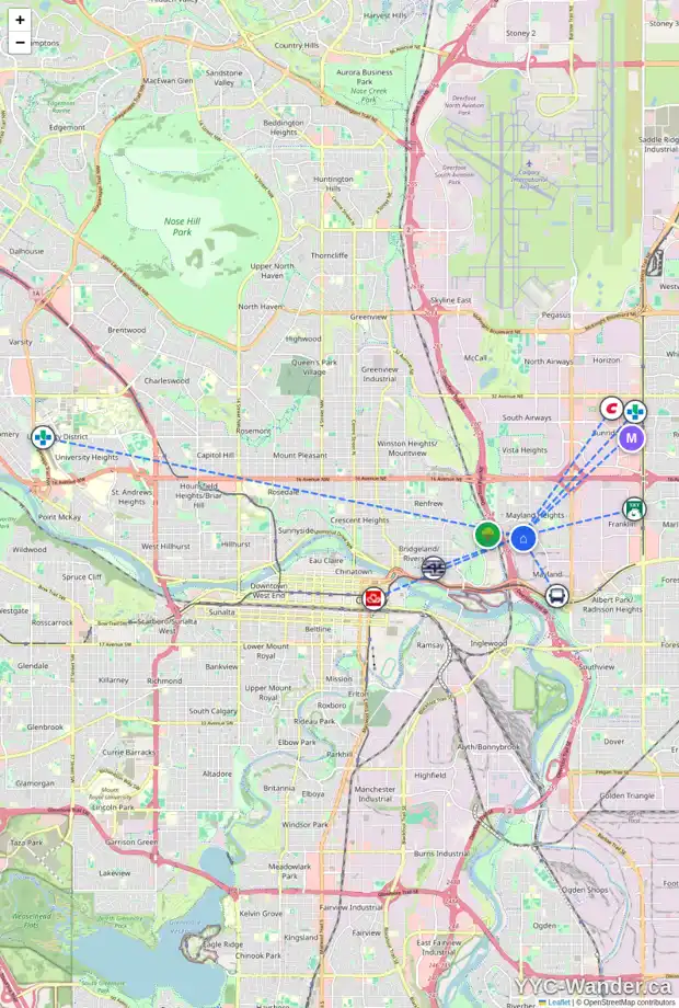 Daily accessibility map for 616 MARIPOSA PL NE, Calgary showing nearby schools, grocery stores, parks, LRT stations and nearby amenities