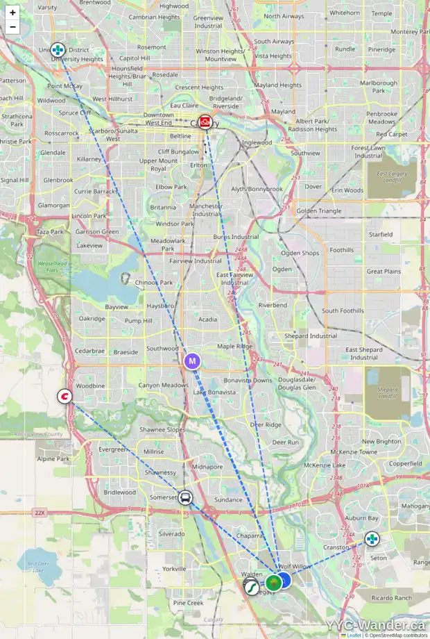 Daily accessibility map for 198 WALCREST VW SE, Calgary showing nearby schools, grocery stores, parks, LRT stations and nearby amenities