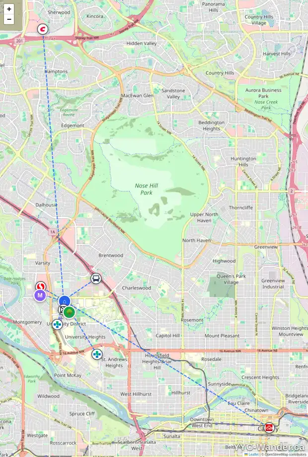 Daily accessibility map for 4086 NORFORD AV NW, Calgary showing nearby schools, grocery stores, parks, LRT stations and nearby amenities