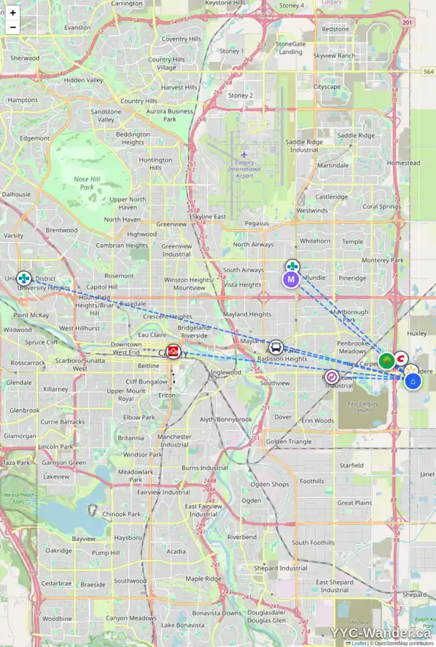 Daily accessibility map for 303 8535 19 AV SE, Calgary showing nearby schools, grocery stores, parks, LRT stations and nearby amenities
