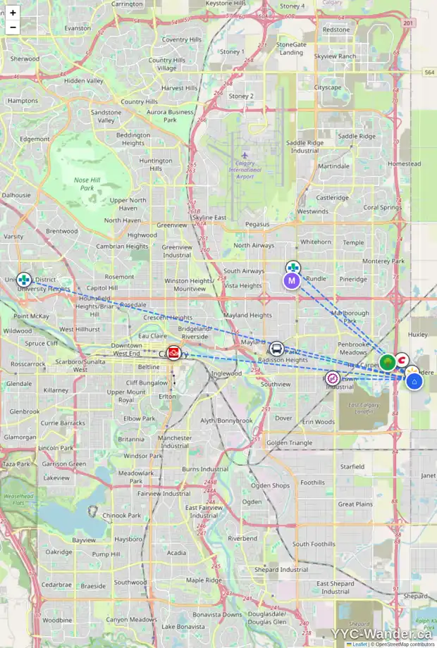 Daily accessibility map for 8533 19 AV SE, Calgary showing nearby schools, grocery stores, parks, LRT stations and nearby amenities