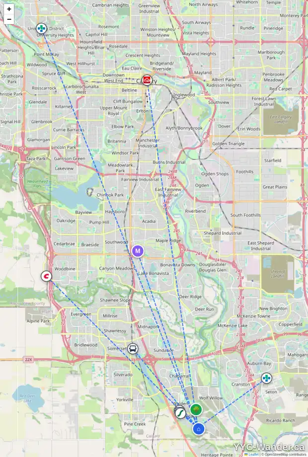 Daily accessibility map for 280 LEGACY CI SE, Calgary showing nearby schools, grocery stores, parks, LRT stations and nearby amenities