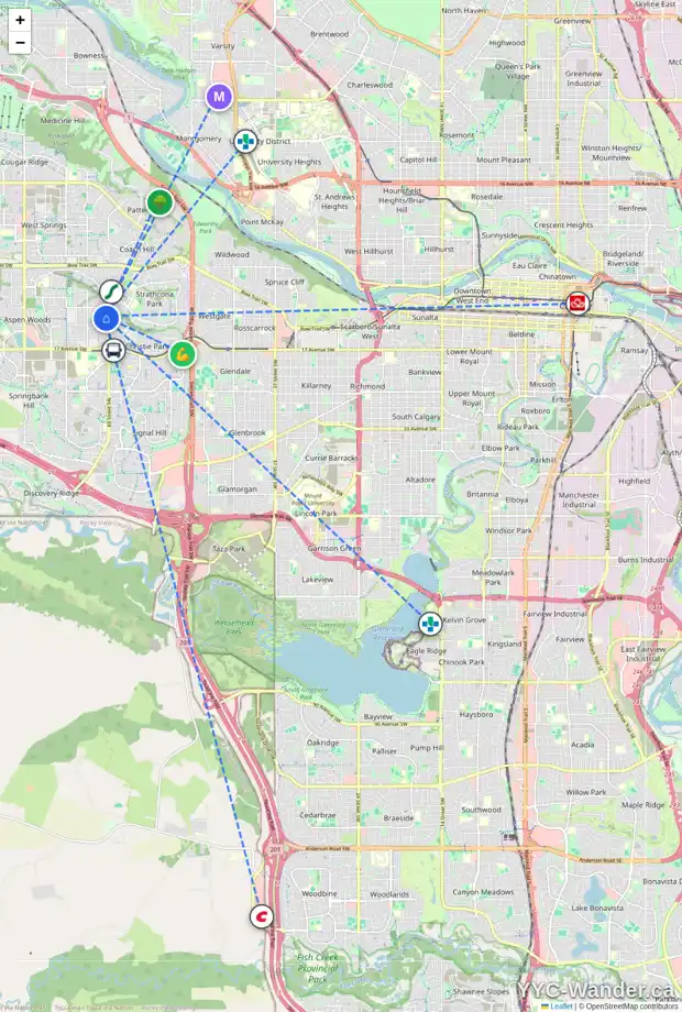 Daily accessibility map for 70 ASPEN WOODS PL SW, Calgary showing nearby schools, grocery stores, parks, LRT stations and nearby amenities