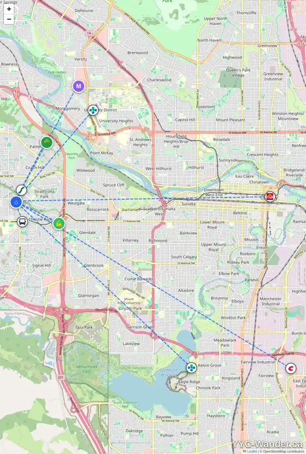 Daily accessibility map for 40 ASPEN WOODS PA SW, Calgary showing nearby schools, grocery stores, parks, LRT stations and nearby amenities
