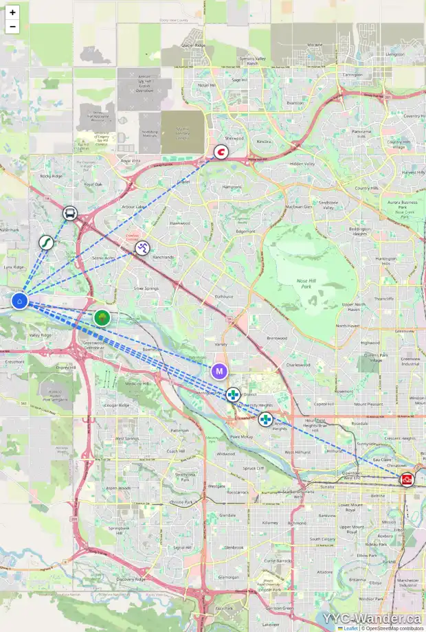 Daily accessibility map for 210 260 ROWLEY WY NW, Calgary showing nearby schools, grocery stores, parks, LRT stations and nearby amenities